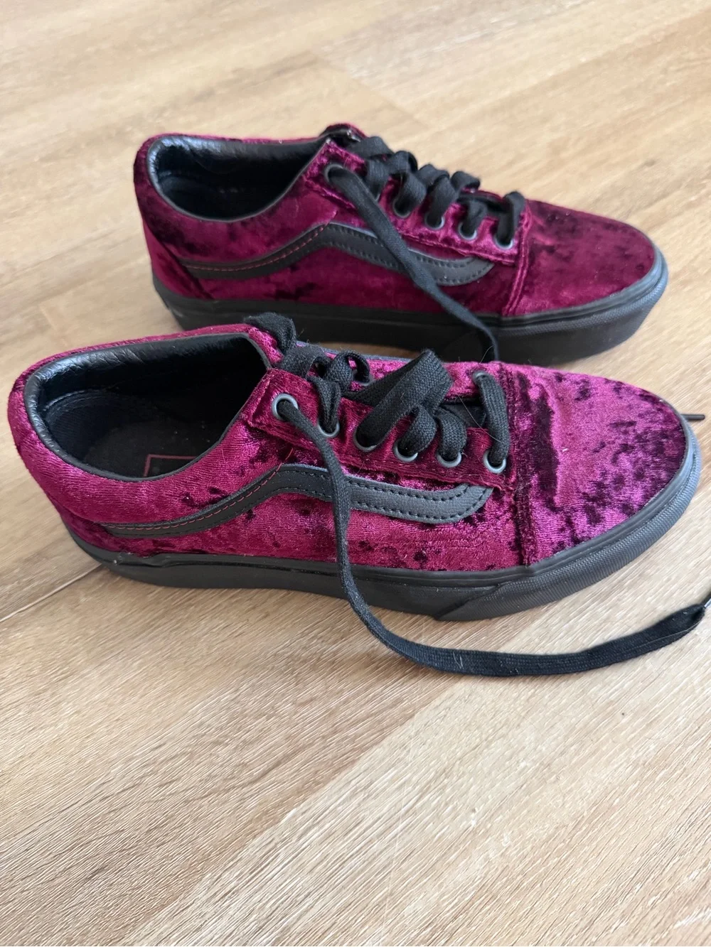 Vans Burgundy Velvet Old Skool Platform Sneakers - Black Accents